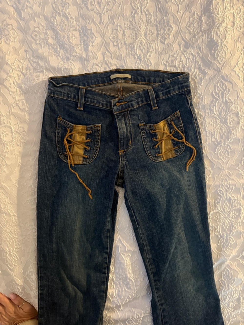 Forever 21 Women's Dark Blue Denim Jeans with “leather” Trim Pockets size 5